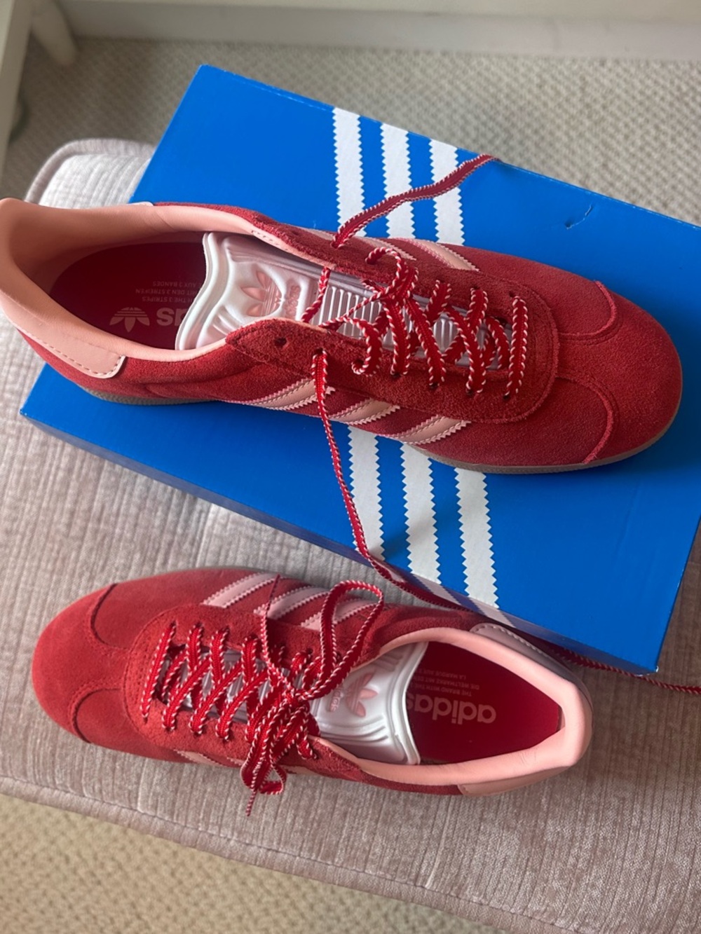 adidas Red Sneakers with Pink Trim